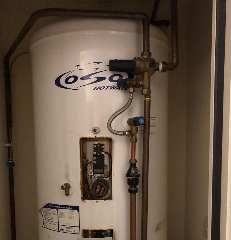 Ageing unvented hot water cylinder before being replaced