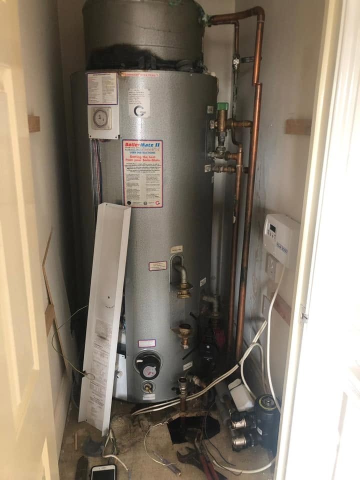 Old thermal store hot water cylinder before replacement